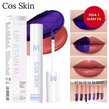 Cos Skin Son Bóng Dạng Lột 7 Màu, Chống Nước & Chống Dính, Son Lì Dạng Lỏng, Bền Màu