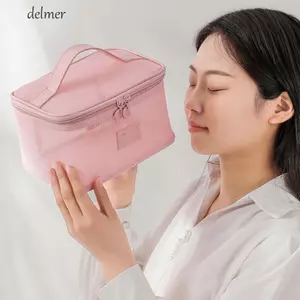 Túi đựng mỹ phẩm lưới trong suốt DELMER, Túi trang điểm cầm tay lưới di động nhẹ, dây kéo đơn giản Hộp đựng mỹ phẩm vuông dung tích lớn Lưu trữ cáp dữ liệu