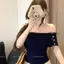 Phong cách Hàn Quốc gợi cảm Phong cách gợi cảm Áo thun ngắn tay không tay có còng cổ lệch vai Thiết kế thời trang Áo ngắn