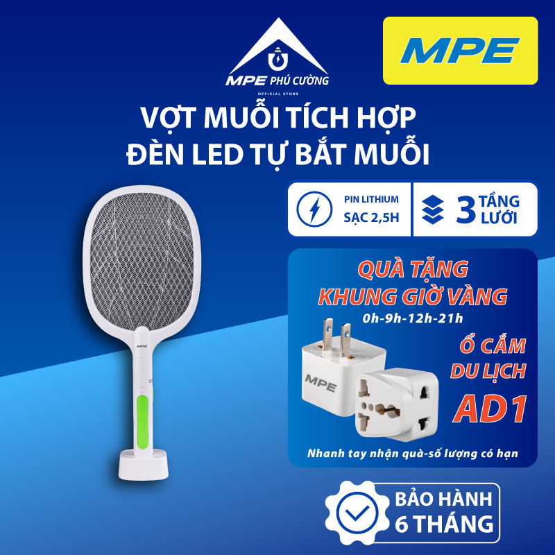 (CHÍNH HÃNG) MPE - Vợt muỗi thông minh 3 tầng lưới có đèn LED tự bắt muỗi Chính hãng MPE Phú Cường
