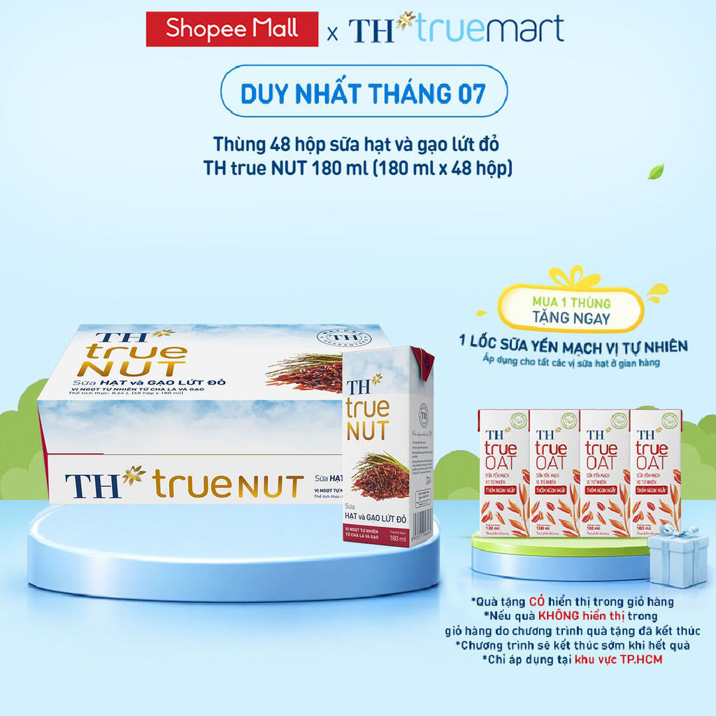Thùng Sữa Hạt và Gạo Lứt Đỏ TH true NUT milk 180ml (48 Hộp)