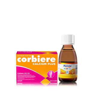 Bộ 1 Siro Pharmaton Kiddi 100ml giúp xương chắc khỏe, hỗ trợ sự phát triển của trẻ + 1 Corbiere Calcium Plus