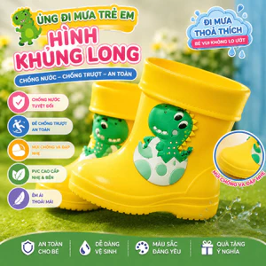 Ủng Đi Mưa Trẻ Hình Khủng Long PVC Chống Nước Đế Chống Trượt Mũi Chống Va Đập Nhẹ