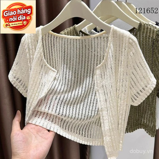 Giao hàng nội địa từ Việt Nam  Phong Cách Hàn Quốc Nữ Mùa Hè blazer Trắng Đen Tay Ngắn Shrug Ren Bolero filipiniana Áo khoác ngoài cardigan áo cho Nữ Đầm