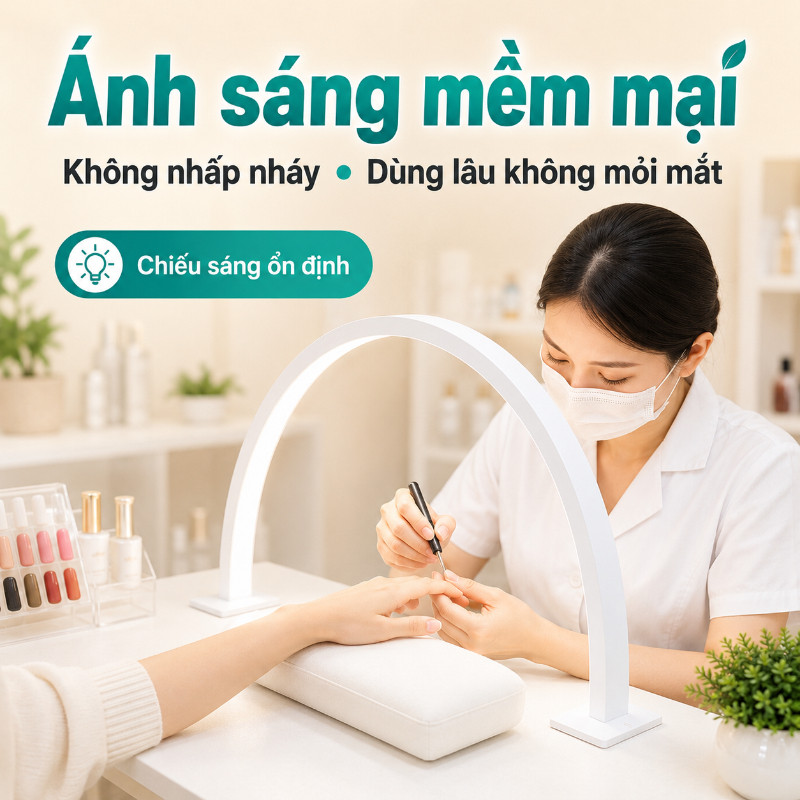 Đèn LED Bán Nguyệt Chuyên Nghiệp - 3 Chế Độ Ánh Sáng Cao Cấp Cho Làm Nail & Nối Mi,  Điều Chỉnh Linh Hoạt