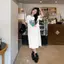 Áo thun ngắn tay cổ tròn thông thường Váy nữ phiên bản Hàn Quốc dáng rộng cỡ lớn Váy dài vừa phải Váy dài qua đầu gối hợp thời trang mùa hè