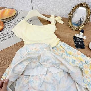 S334-[tomnaukids] Set áo lệch phối chân váy hoa dài cho bé gái size từ 8-35Kg