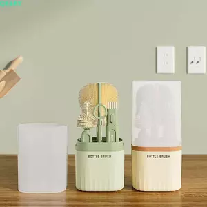 Bộ bàn chải núm vú cho bé QEARY, Bộ bàn chải làm sạch chai TPR chống mất, Dễ dàng làm sạch ABS PC Thanh thoát nước cốc thủy tinh Dụng cụ giặt du lịch