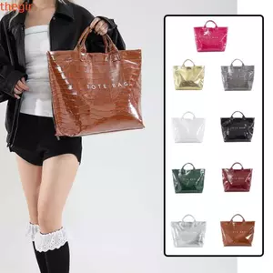 Túi Tote Giấy PVC THEGIRL8B, Túi Xách Họa Tiết Cá Sấu Da PU Trong Suốt, Phong Cách Hàn Quốc Dung Tích Lớn Màu Trơn Sáng Bóng Túi Đeo Vai Đi Biển Kỳ Nghỉ Du Lịch