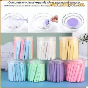 MONOSTYLE 50 Cái / bộ Miếng Bọt Biển Mặt, Miếng Bọt Biển Rửa Mặt Dùng Một Lần Da Mịn, Miếng Lót Cotton Làm Sạch Mặt Đóng Hộp Nén Cho Mọi Loại Da