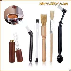 Bàn chải làm sạch máy pha cà phê MONOSTYLE, Bộ bàn chải cà phê Nylon tay cầm bằng gỗ, Phụ kiện Barista​​ Bàn chải cà phê khuỷu tay bền bằng nhựa ​​Chăm sóc máy Espresso​​