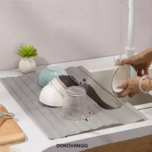 DONOVANQQ Giá đựng đồ nhà bếp, Giá phơi bát đĩa gấp bằng silicon, Tiết kiệm không gian thực tế Chịu nhiệt với thảm thoát nước bồn rửa bỏ túi cho nhà bếp