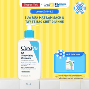 Sữa rửa mặt làm sạch da, loại bỏ dầu thừa và tẩy tế bào chết dịu nhẹ không gây khô da CeraVe SA Smoothing Cleanser 236ML