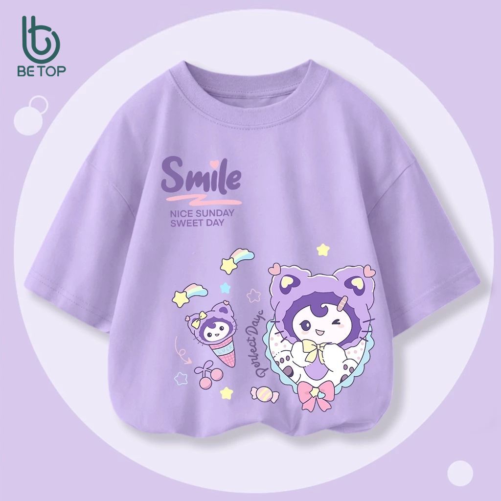 Áo Thun Form Rộng Tay Lỡ Bé Gái BETOP, Áo Phông Premium Cotton In Hình KUROMI Cute, Đáng Yêu Cho Bé Từ 1-10 Tuổi