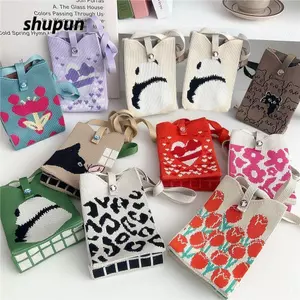 Túi xách dệt kim SHUPUN, Túi đeo tay thắt nút Mini dung lượng cao, Túi điện thoại dệt kim hoạt hình thủ công dành cho sinh viên