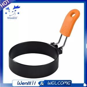 Khuôn nướng thịt tròn và trứng Trứng tráng bằng thép không gỉ để nướng tại nhà, có tay cầm có thể gập lại Tiện ích nhà bếp