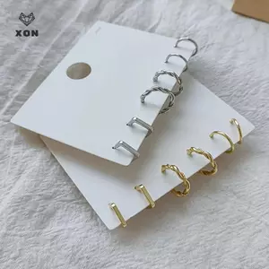 3 Cặp / bộ Hợp kim đơn giản Bông tai hình tròn màu vàng bạc hình học dành cho cặp đôi Quà tặng trang sức [Mina]