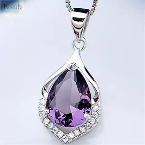 Vòng Cổ JVSUB, Dây Chuyền Thạch Anh Tím Hợp Kim Bling, Vòng Cổ Pha Lê Giọt Nước Bạc Thanh Lịch Nữ Cô Gái