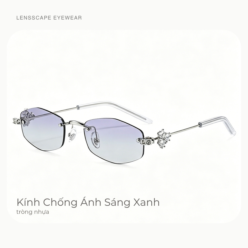 Lensscape Kính chống ánh sáng xanh nữ không viền phong cách tinh tế đeo hằng ngày