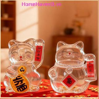 HOMEHAVEN Heo Đất, Bình Đựng Tiền Mèo May Mắn Hoạt Hình, Bình Đựng Đậu Vàng Thủy Tinh Mini Cho Phòng Khách Trang Trí Văn Phòng