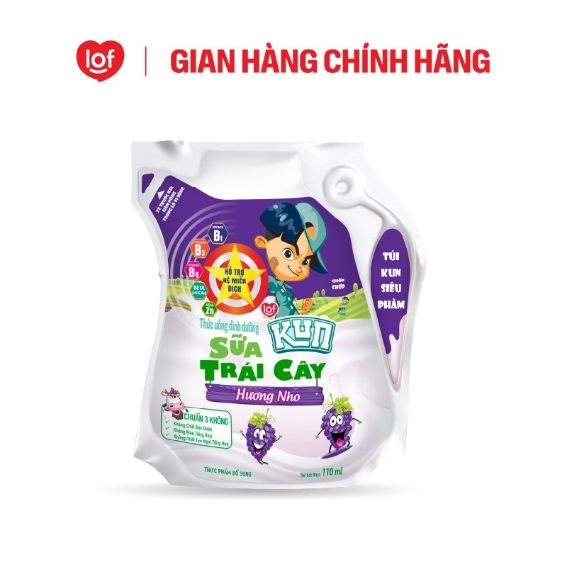 Sữa trái cây KUN vị nho thùng 24 túi x 110ml