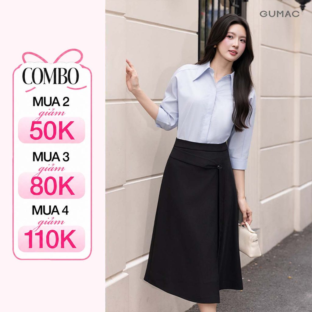 Áo Sơ Mi Nữ Tay Lửng GUMAC Form Suông Chất Kate Sợi Tre Mềm Mát Thoải Mái AG03007