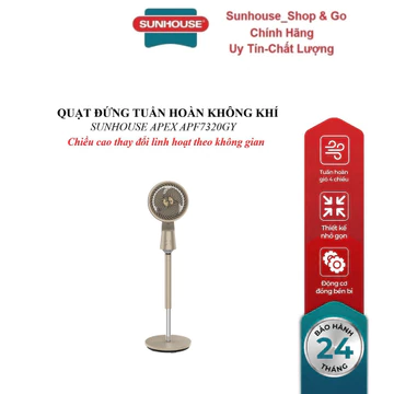 QUẠT ĐỨNG TUẦN HOÀN KHÔNG KHÍ SUNHOUSE APEX APF7320GY, Điều khiển cảm ứng, điều khiển từ xa, chiều cao linh hoạt
