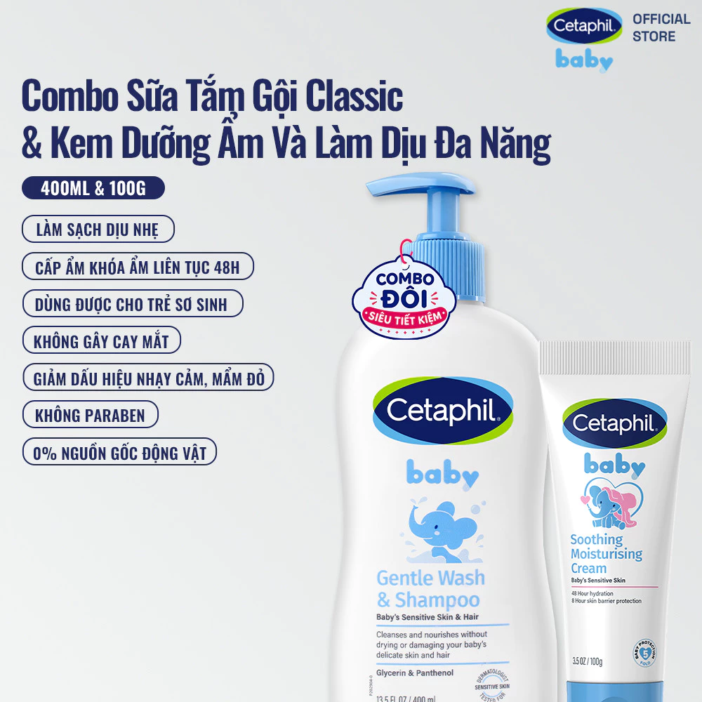 Combo sữa tắm gội và kem dưỡng ẩm Cetaphil Baby