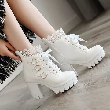 Giày bốt nữ cỡ lớn Giày bốt cao gót Martin Giày bốt ngắn nữ Giày bốt nữ Giày bốt ngắn Gót dày Châu Âu Mỹ Nền tảng chống nước Giày nữ