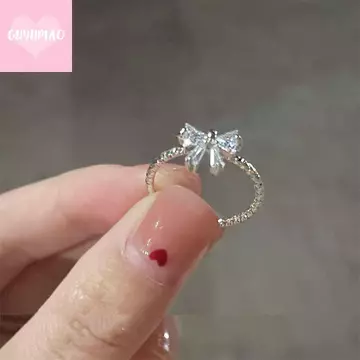 [guyumao] Nhẫn Nơ Trắng Đáng Yêu Lãng Mạn Mới Đến Nữ Với Nhẫn Nơ Sáng Bóng Cho Nữ Nhẫn Có Thể Điều Chỉnh Ngọt Ngào Nhẫn Trái Tim Nữ Tính