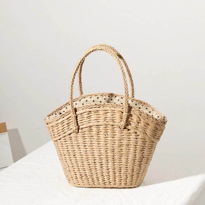 Women's Korean-Style Woven Straw Bag – for the Beach, Beige – 6