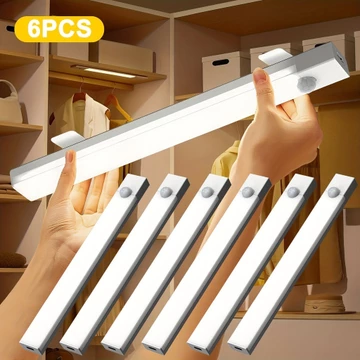 Bộ 6 Đèn LED cảm biến cơ thể con người thông minh, Dải đèn LED trong nhà, với đèn ngủ từ tính có thể sạc lại USB, Đèn tủ có thể tháo rời, Cảm biến cảm biến cơ thể con người, Đèn thể thao trong nhà, Ch