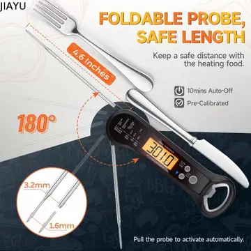 Nhiệt kế kỹ thuật số JIAYU, Nhiệt kế thực phẩm điện tử chống nước 2 trong 1, Đèn nền bật / tắt tự động Đọc tức thì Nhiệt kế thịt chuyên nghiệp Nhiệt kế nhà bếp