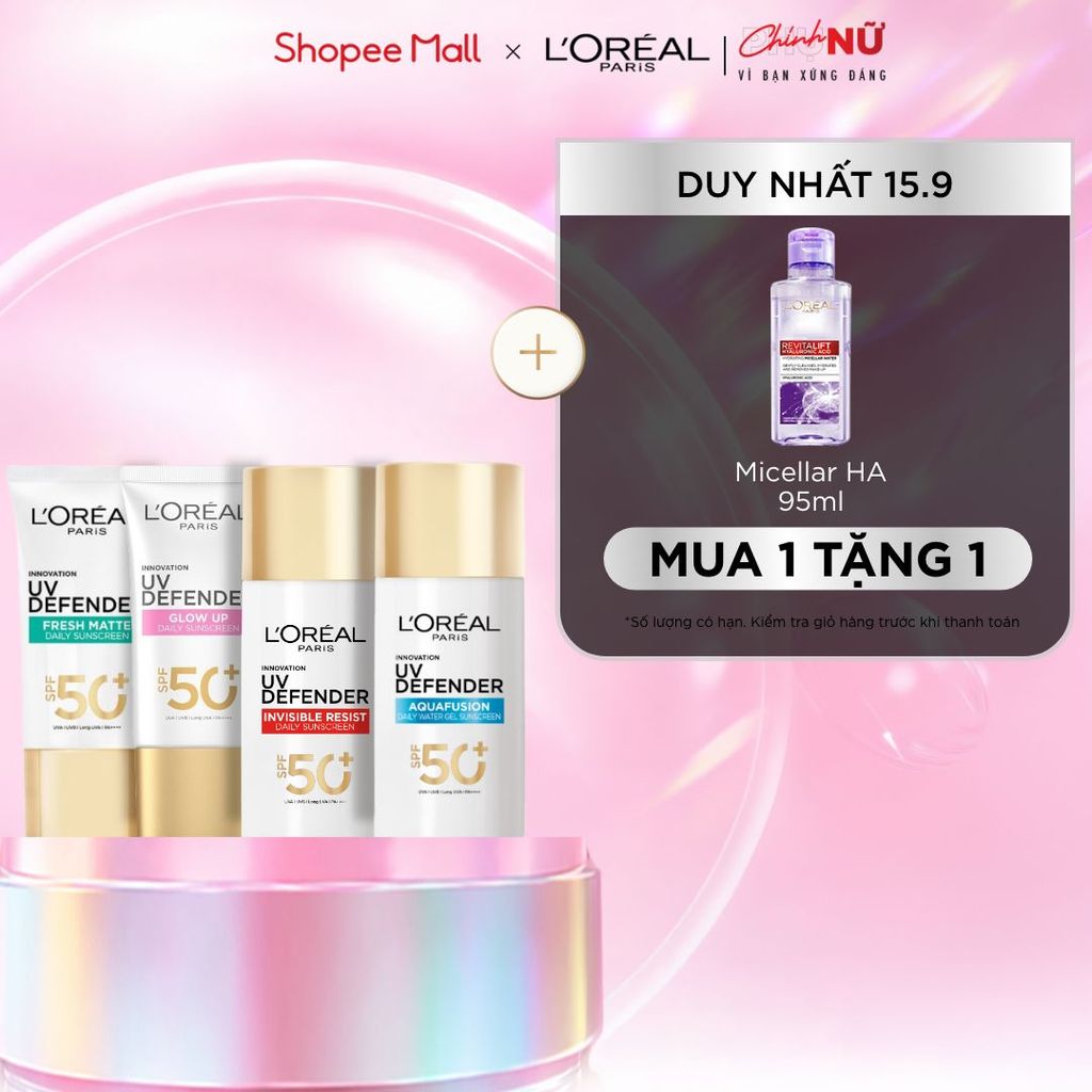 [CHỐNG NẮNG WATERGEL MỚI] Chống Nắng Phổ Rộng Thoáng Da, Kháng Mọi Tác Động UV Defender SPF 50+ PA++++ Loreal Paris 50ml
