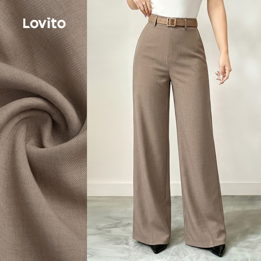 Lovito Quần thanh lịch đơn giản mùa xuân/hè màu kaki cho nữ L199ED670