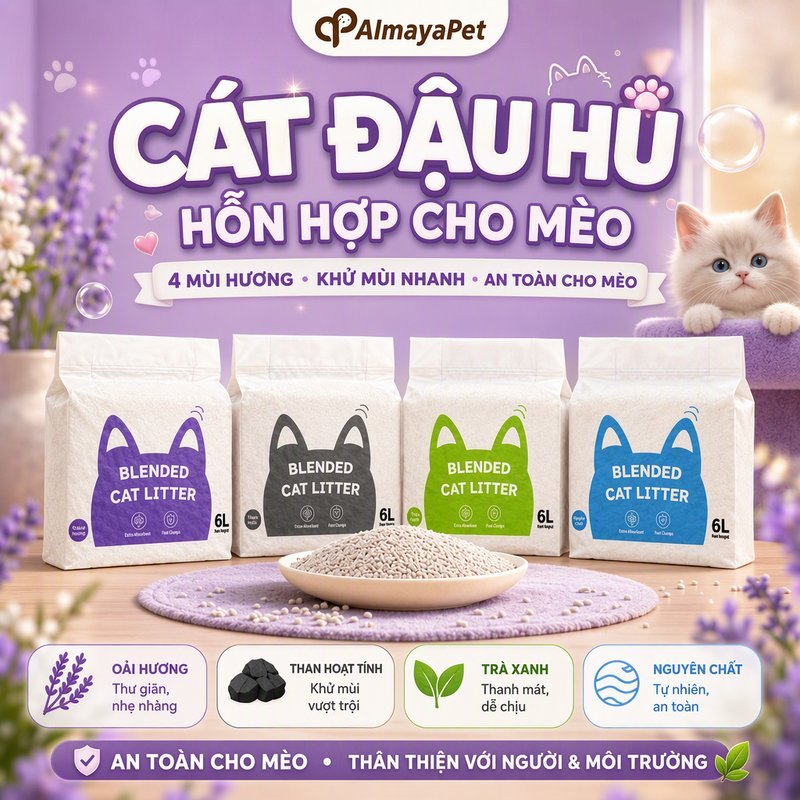 [AimayaPet] Cát vệ sinh mèo đậu nành 6L, vón cục nhanh, khử mùi hiệu quả, ít bụi, thấm hút tốt, kháng khuẩn, xả toilet