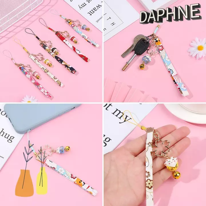 DAPHS Chuông mèo may mắn Sakura Dây điện thoại Dây treo điện thoại Phụ kiện Mặt dây chuyền Dây đeo điện thoại Chuông hoa anh đào Dây đeo điện thoại Dây buộc