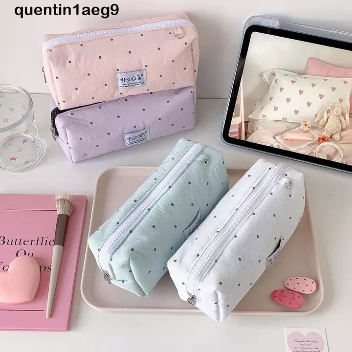 Hộp đựng bút chì QUENTIN Y2k Dots, Túi đựng bút chì để bàn Túi đựng bút phong cách Hàn Quốc, Túi đựng mỹ phẩm Văn phòng phẩm Túi đựng văn phòng phẩm bằng vải dung tích lớn đơn giản Giá đỡ văn phòng ph