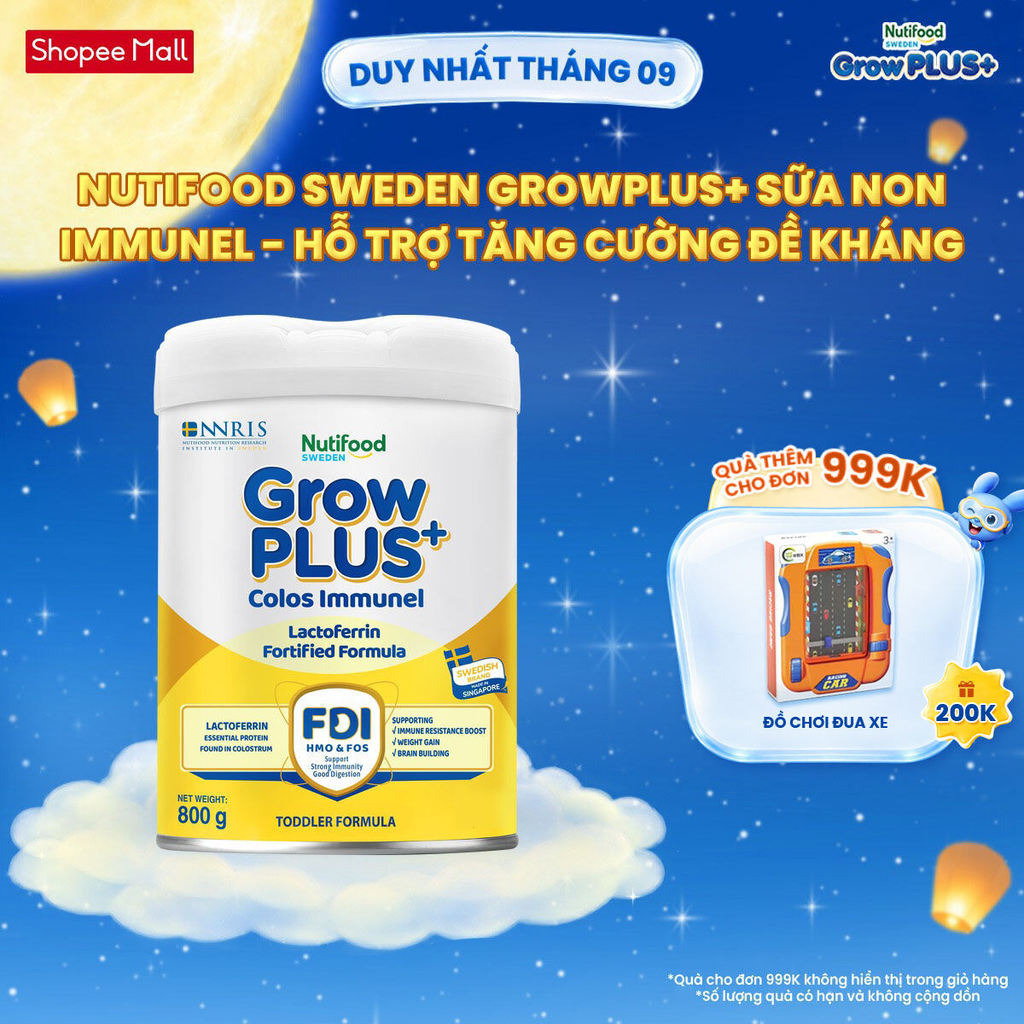 Sữa Bột Nutifood Sweden GrowPLUS+ Sữa Non Immunel từ lon 800 g (Bao bì tuỳ lô hàng)