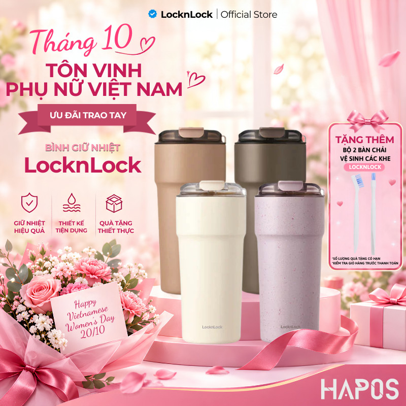 Ly giữ nhiệt phủ sứ LocknLock 650ml, Chính hãng, bằng thép không gỉ 304 Metro Cafe Tumbler LHC4359 - HAPOS LOF