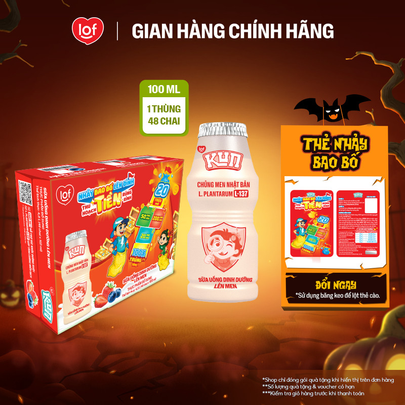 Sữa chua uống KUN dinh dưỡng lên men có đường thùng 48 chai x 100ml