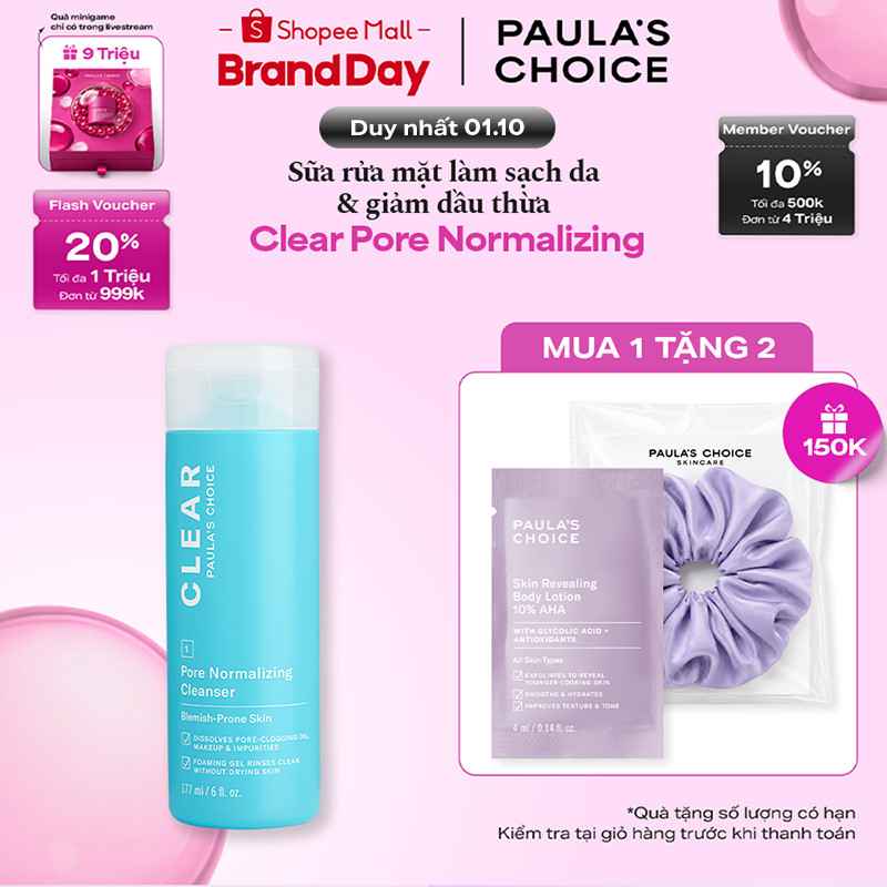 Sữa rửa mặt dành cho da mụn, làm sạch sâu và giảm dầu thừa Paula's Choice Clear Pore Normalizing Cleanser 177ml 6002