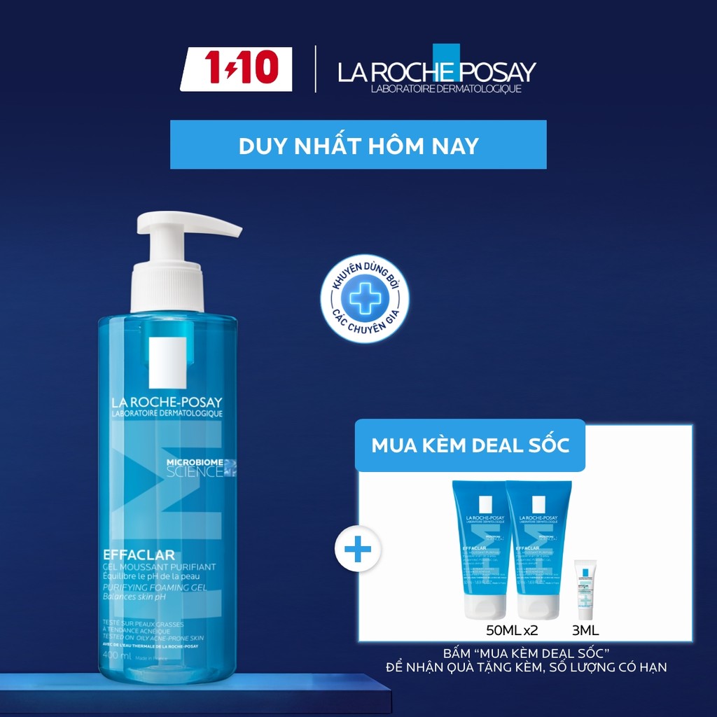 Gel rửa mặt sạch sâu giảm mụn cho da dầu mụn nhạy cảm La Roche-Posay Effaclar Foaming Gel 400ml