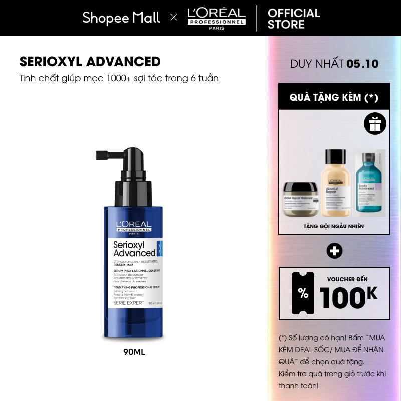 Tinh chất xịt tăng mật độ làm dày tóc chuyên nghiệp L'Oréal Professionnel Serioxyl Advanced 90ml - Dành cho tóc thưa