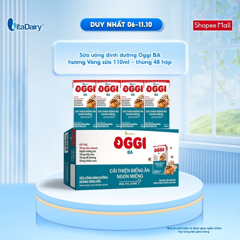 [THÙNG 48 HỘP] Sữa uống dinh dưỡng Oggi BA - Giúp bé cải thiện biếng ăn, tăng cân nhanh, hấp thu tốt - Hộp 110ml