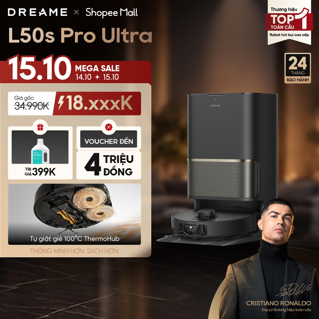 Dreame L50s Pro Ultra/ L50 Ultra CE Robot hút bụi thông minh | lực hút đến 30.000Pa | giặt giẻ nước nóng | BH 24 tháng