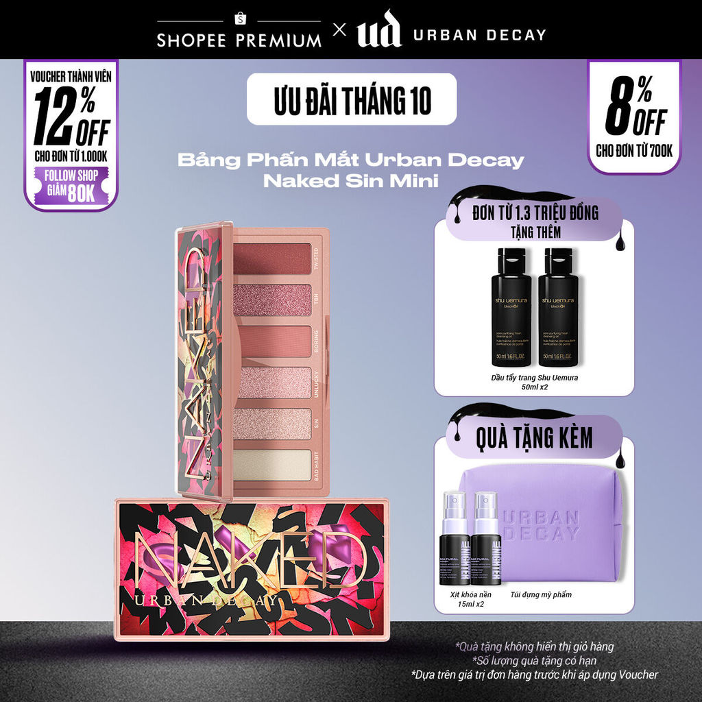 Bảng Phấn Mắt Urban Decay Naked Sin Mini | 6 Tông Màu Hồng Đất - Thuần Chay, Bền Màu 12H