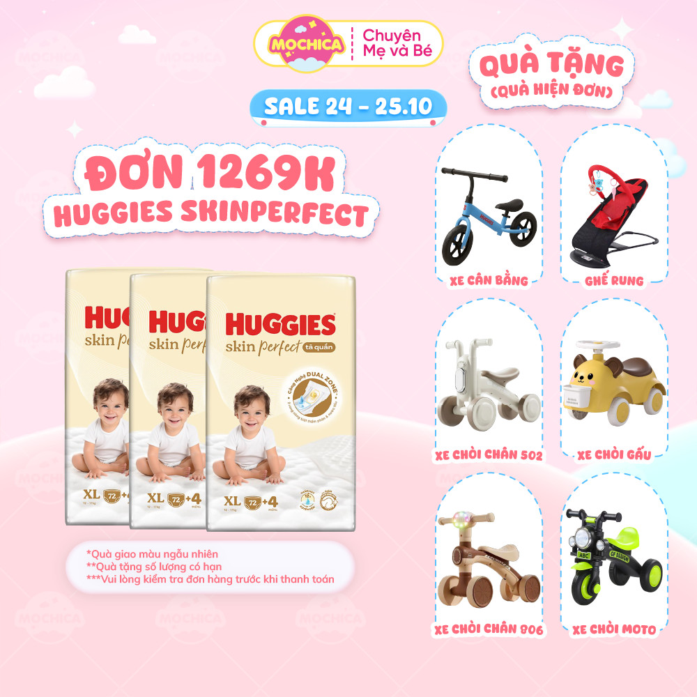Tã Bỉm Dán / Quần Huggies Skin Perfect 2 vùng thấm hút, mỏng thoáng giảm nhiệt PH 5.5 _Mochica
