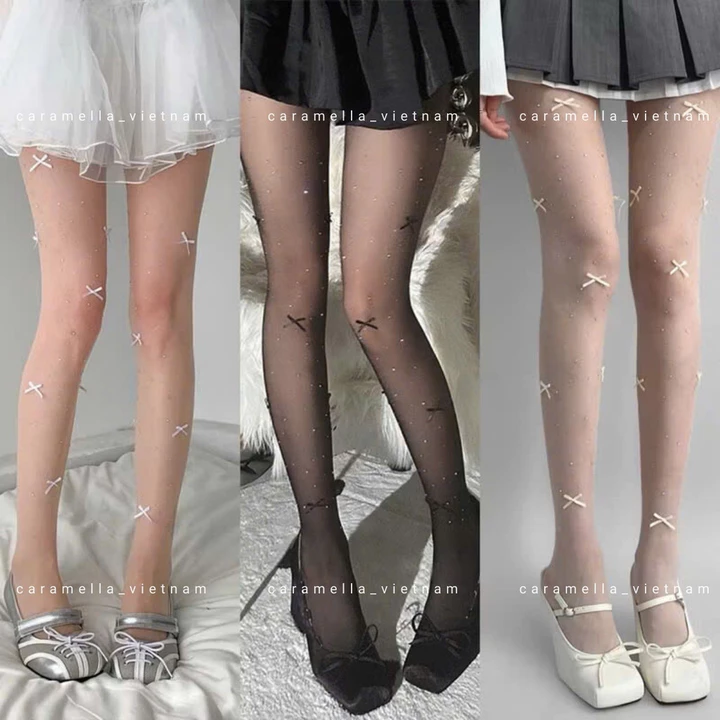 Quần Tất Đính Ngọc Gắn Nơ Caramella Quần Tất Nơ Tất Tàng Hình Tất Nữ Siêu Dai Đi Tiệc Lolita H158 – 3