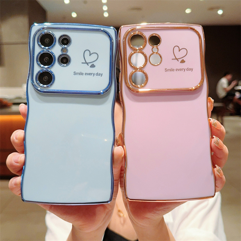Ốp điện thoại TPU mềm mạ sóng Luxur cho Samsung Galaxy S25 S24 FE S25 S24 S23 UItra Plus Vỏ điện thoại chống sốc hình trái tim tình yêu